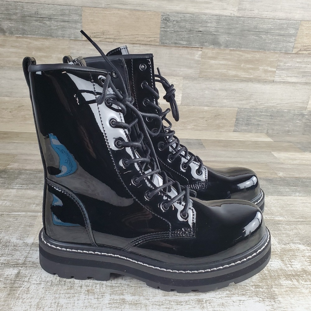 Avenger Fortune Womens Work Boots Sz 9.5 D Black Shiny Patent‎ Leather Lace-Up